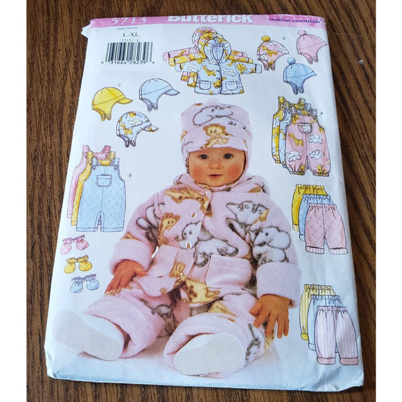 Butterick 5713 Infant Baby Jacket Overalls Pants Hat Mittens Sewing Pattern L-XL - Picture 1 of 10